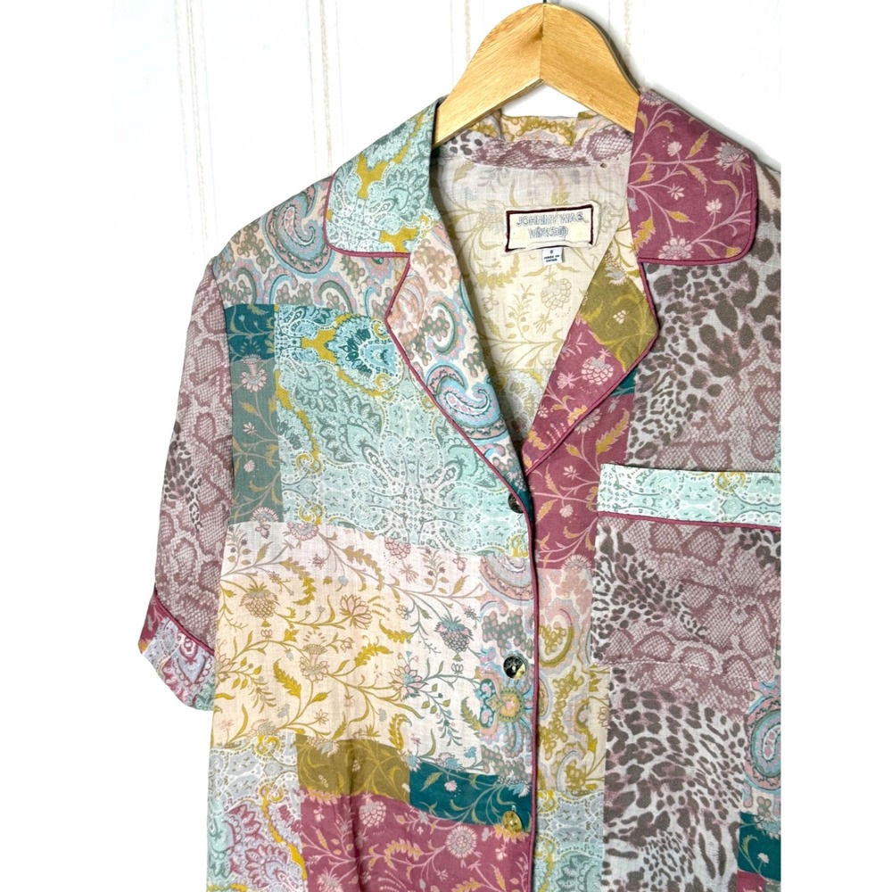 Johnny Was Workshop Ramie Patchwork Button Down S… - image 3